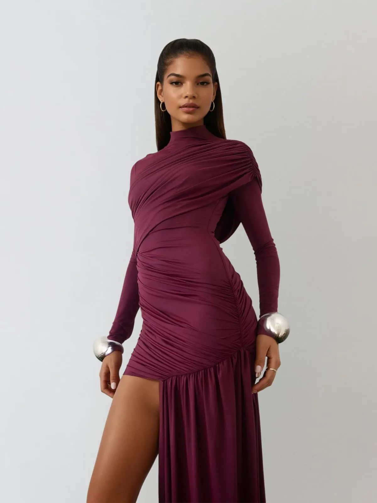 Dyhedra Long Sleeve Draped Ruched Mini Dress sold by Mew Mews product image thumbnail 4