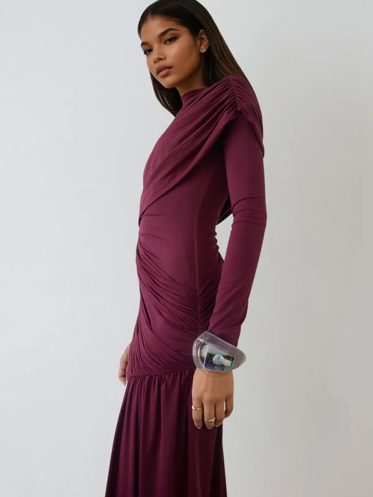 Dyhedra Long Sleeve Draped Ruched Mini Dress sold by Mew Mews product image thumbnail 3