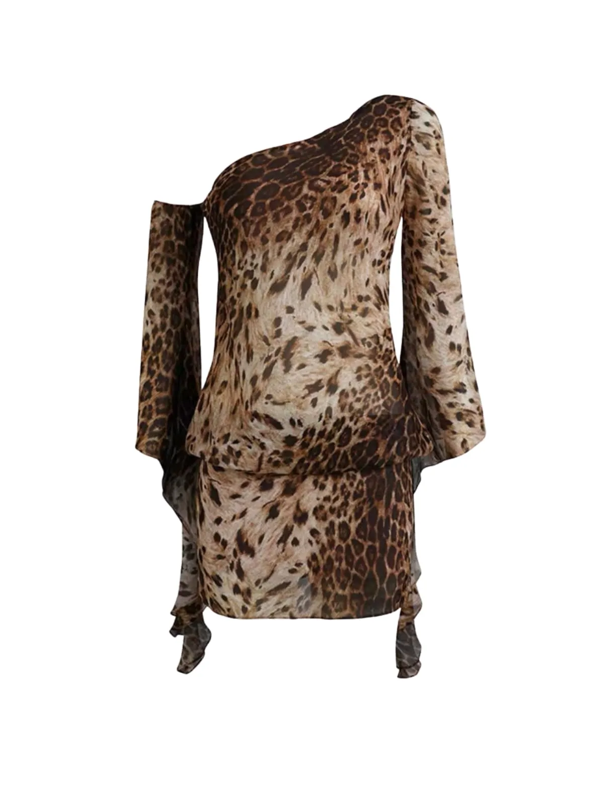 Dodecar One Shoulder Leopard Mini Dress sold by Mew Mews
