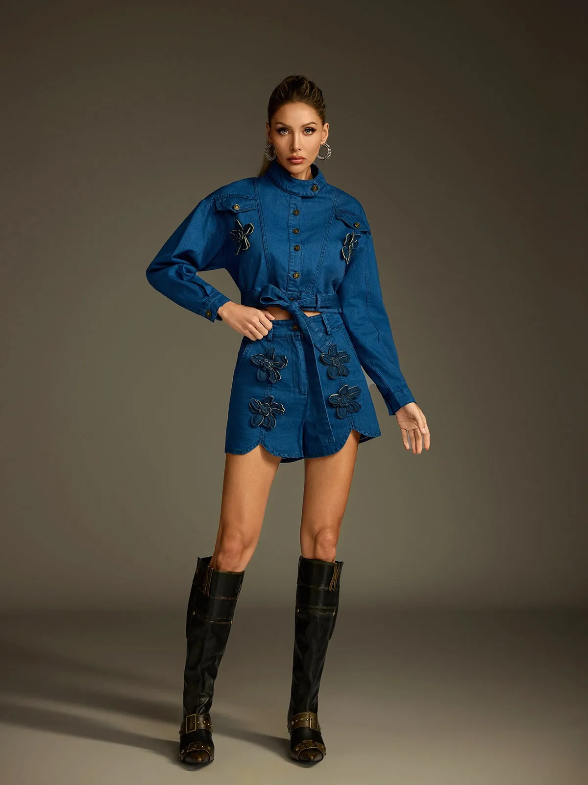 Dunstone Flower Denim Shorts Set sold by Mew Mews product image thumbnail 3