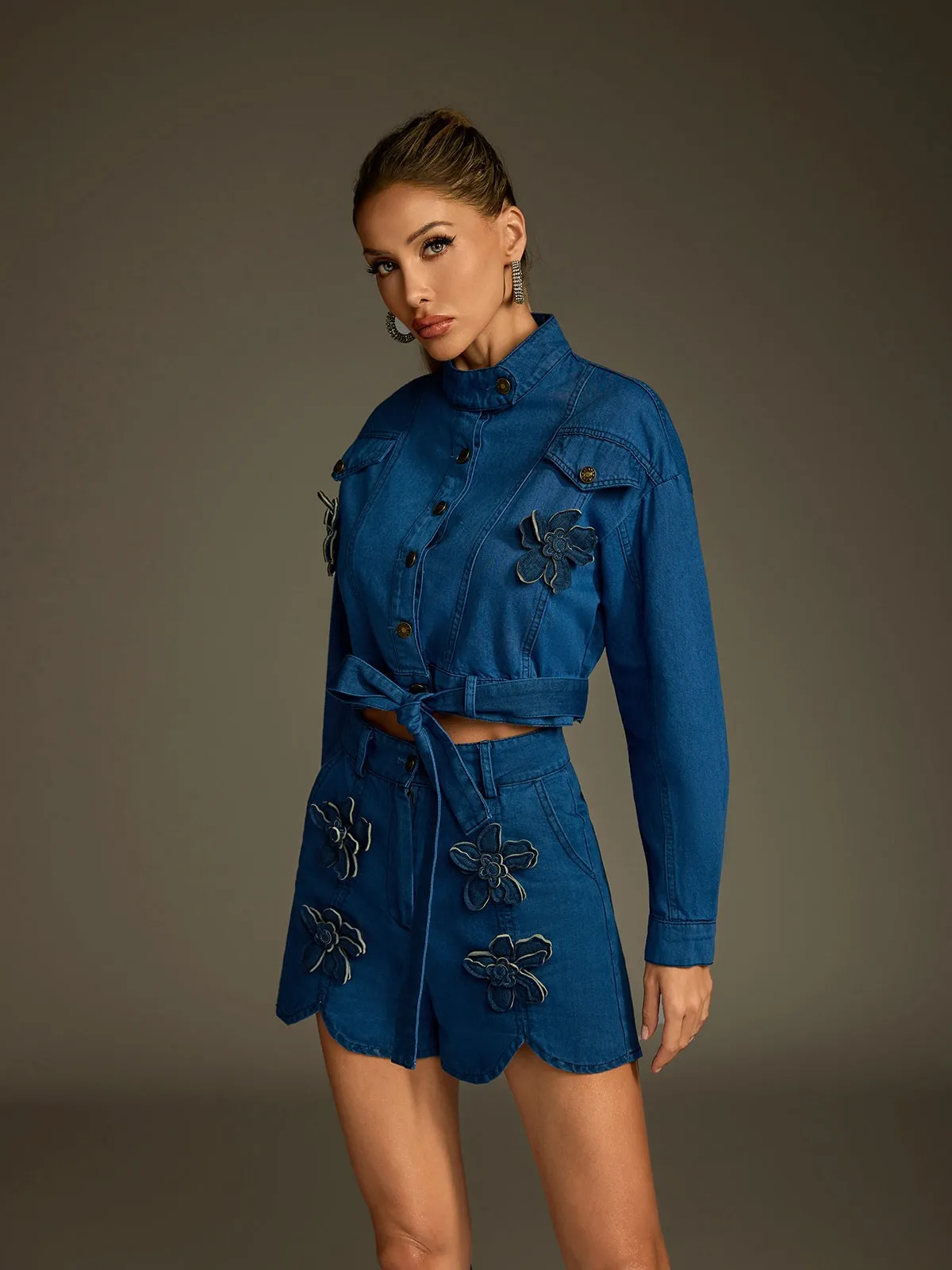 Dunstone Flower Denim Shorts Set sold by Mew Mews product image thumbnail 2