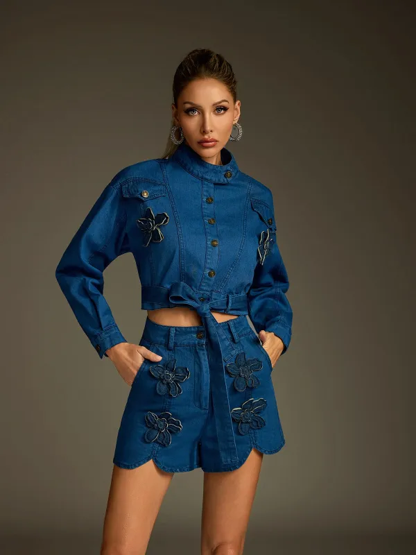 Dunstone Flower Denim Shorts Set sold by Mew Mews