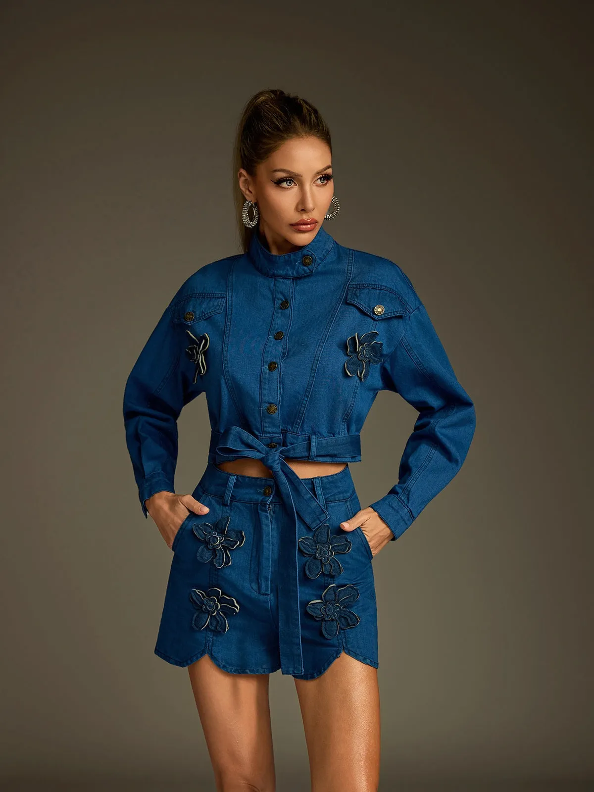 Dunstone Flower Denim Shorts Set sold by Mew Mews product image thumbnail 4