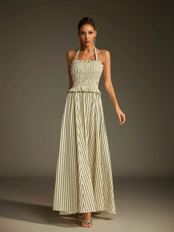 Druzya Halterneck Stripe Maxi Dress sold by Mew Mews
