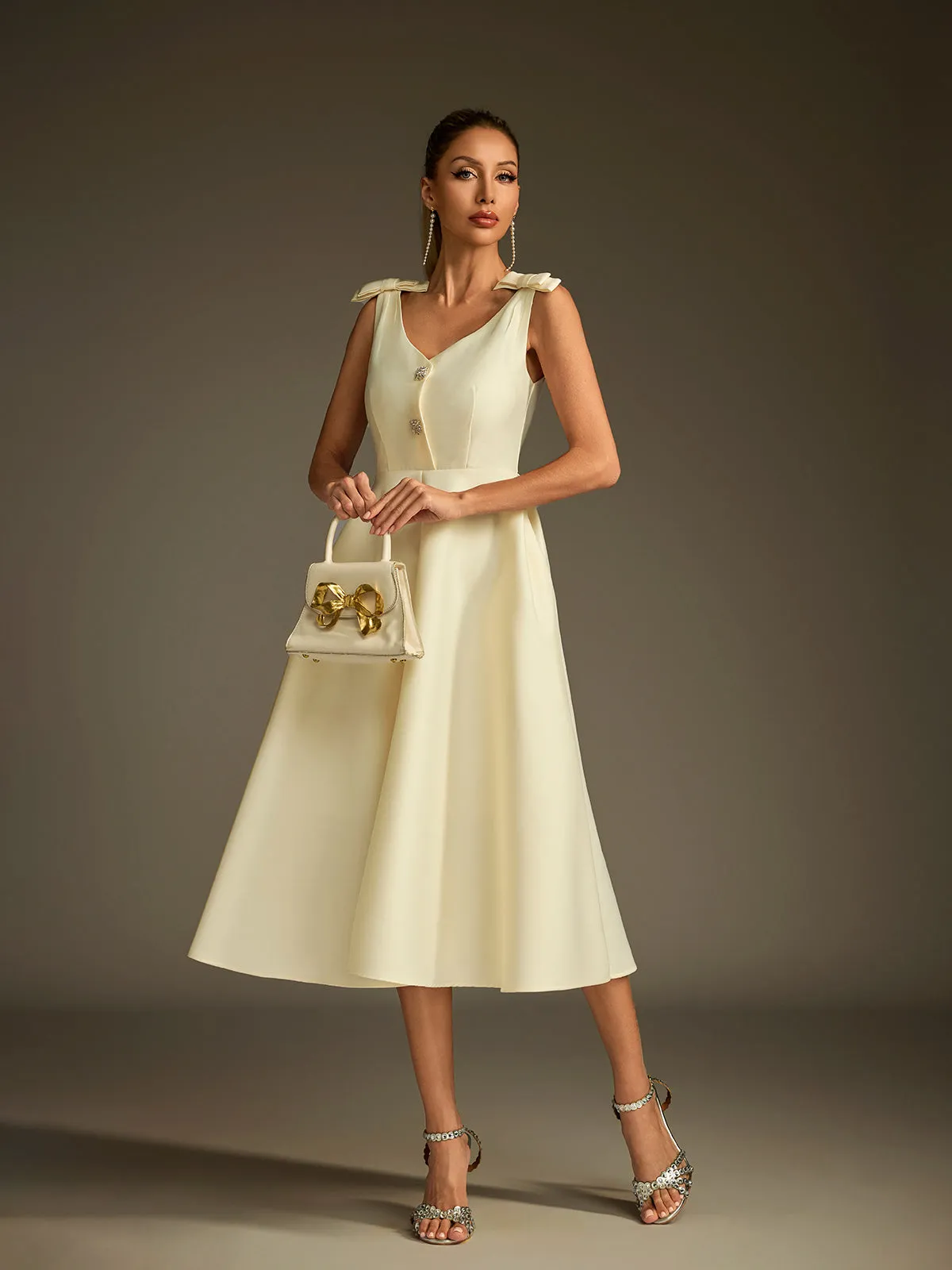 Diorum V Neck Bow Button Up Midi Dress sold by Mew Mews product image thumbnail 5