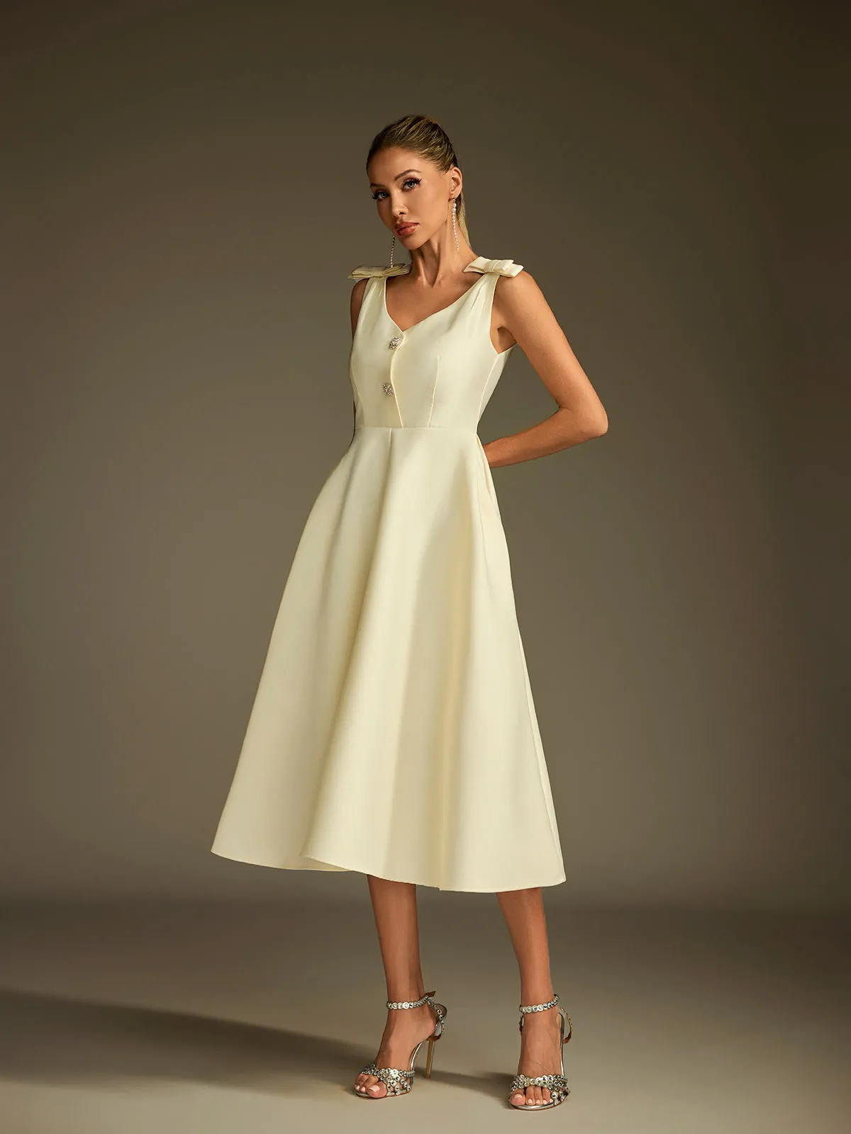 Diorum V Neck Bow Button Up Midi Dress sold by Mew Mews product image thumbnail 3