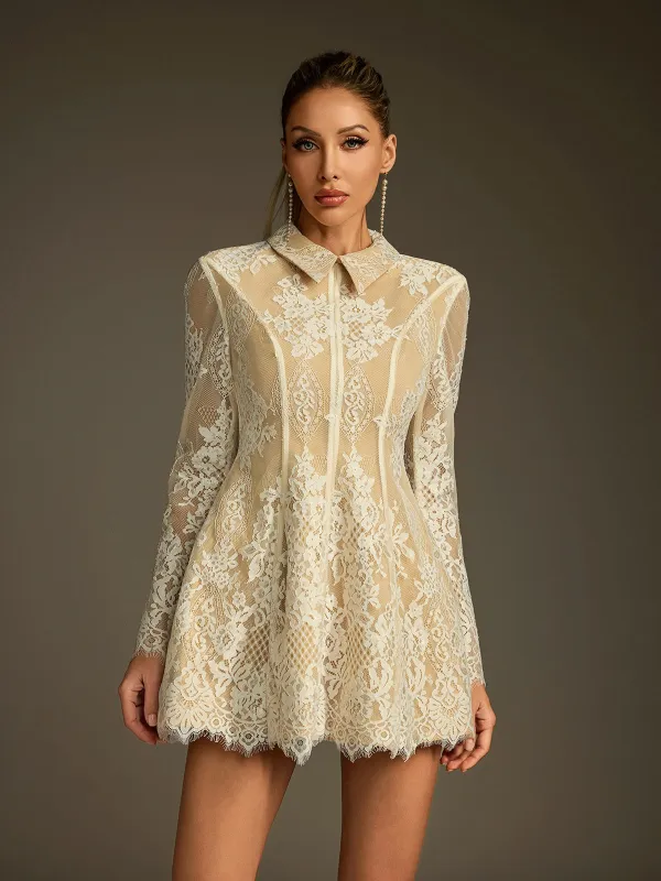 Dyriel Folded Collar Lace Mini Dress sold by Mew Mews
