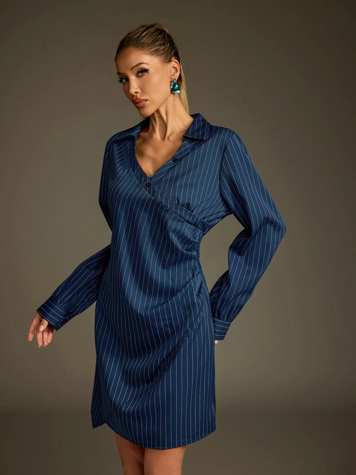 Dunite Folded Collar Stripe Mini Shirt Dress sold by Mew Mews product image thumbnail 5