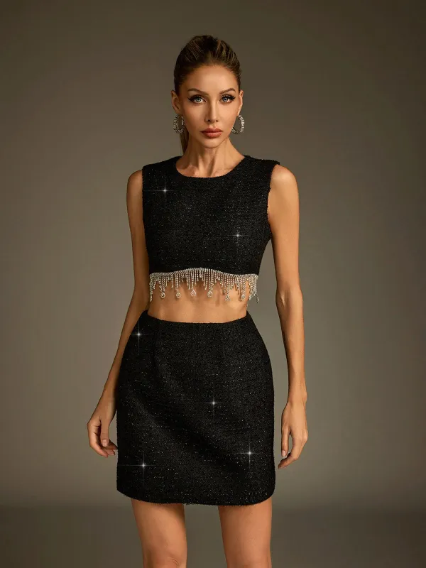 Lufti Rhinestone Cutout Tweed Mini Dress sold by Mew Mews