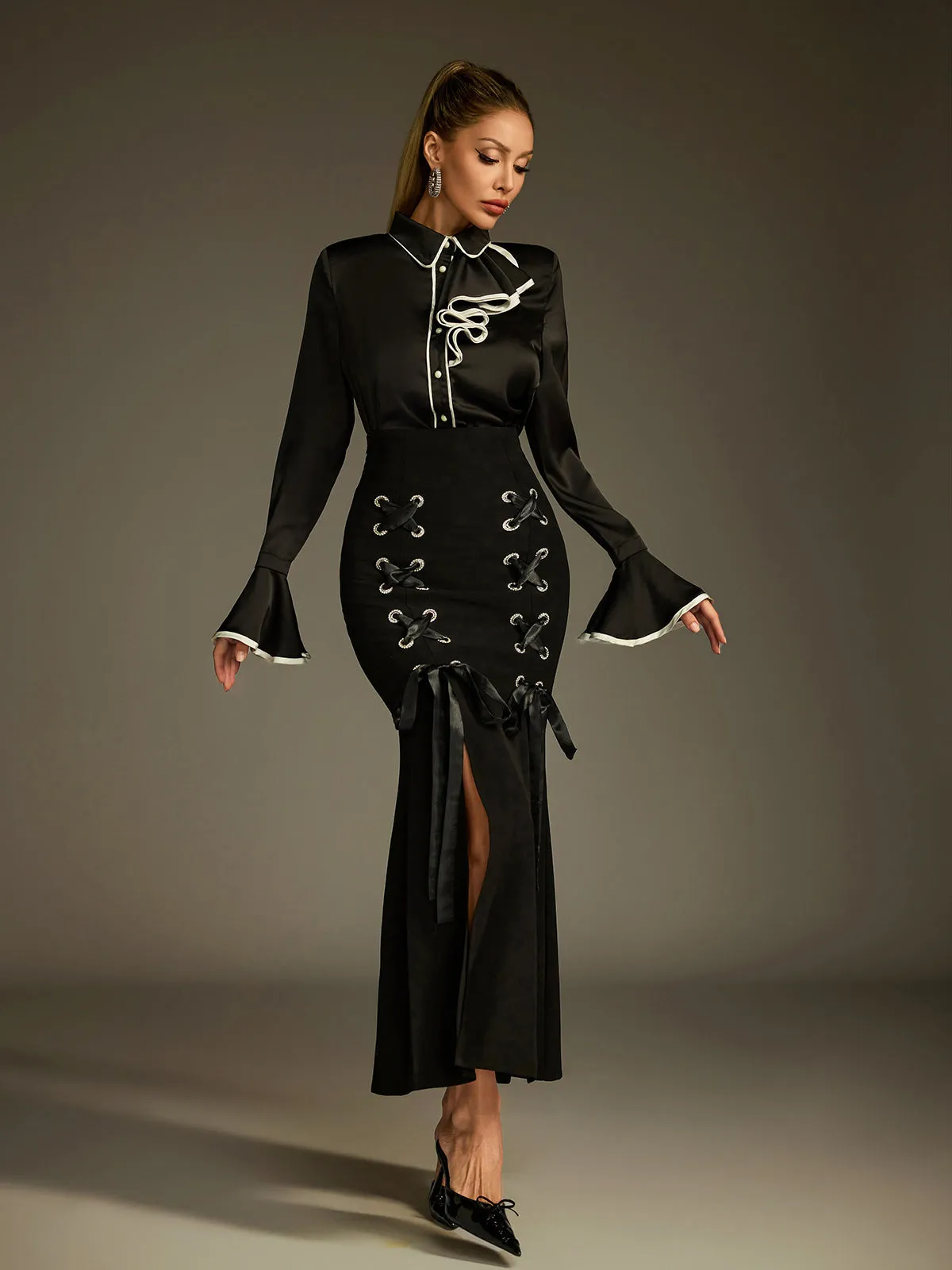 Ludwig Flare Sleeve Lace Up Skirt Set sold by Mew Mews product image thumbnail 4
