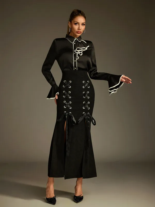 Ludwig Flare Sleeve Lace Up Skirt Set sold by Mew Mews