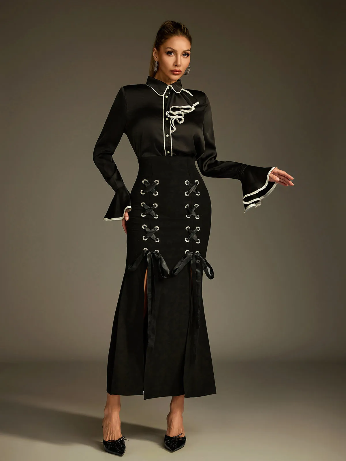 Ludwig Flare Sleeve Lace Up Skirt Set sold by Mew Mews