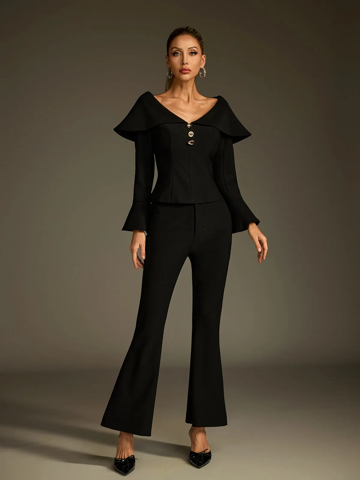 Ludger Collar Flare Pants Set sold by Mew Mews