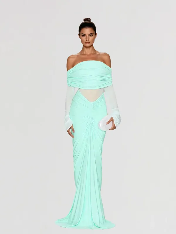 Corvax Off Shoulder Ruched Maxi Dress sold by Mew Mews