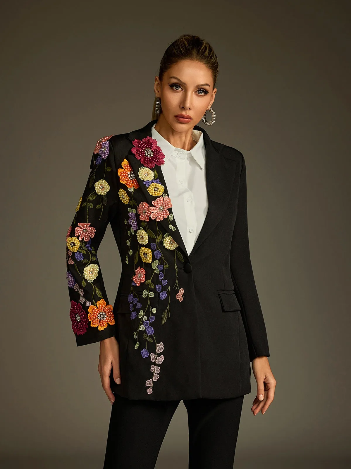 Ludmila Flower Embroidered Blazer sold by Mew Mews product image thumbnail 5