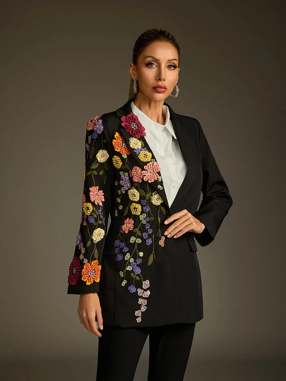 Ludmila Flower Embroidered Blazer sold by Mew Mews product image thumbnail 2