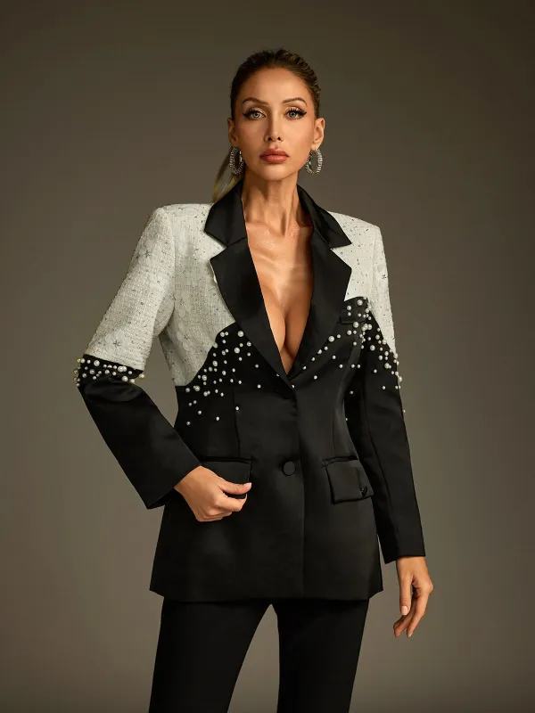Lucretius Floral Pearl Satin Blazer sold by Mew Mews