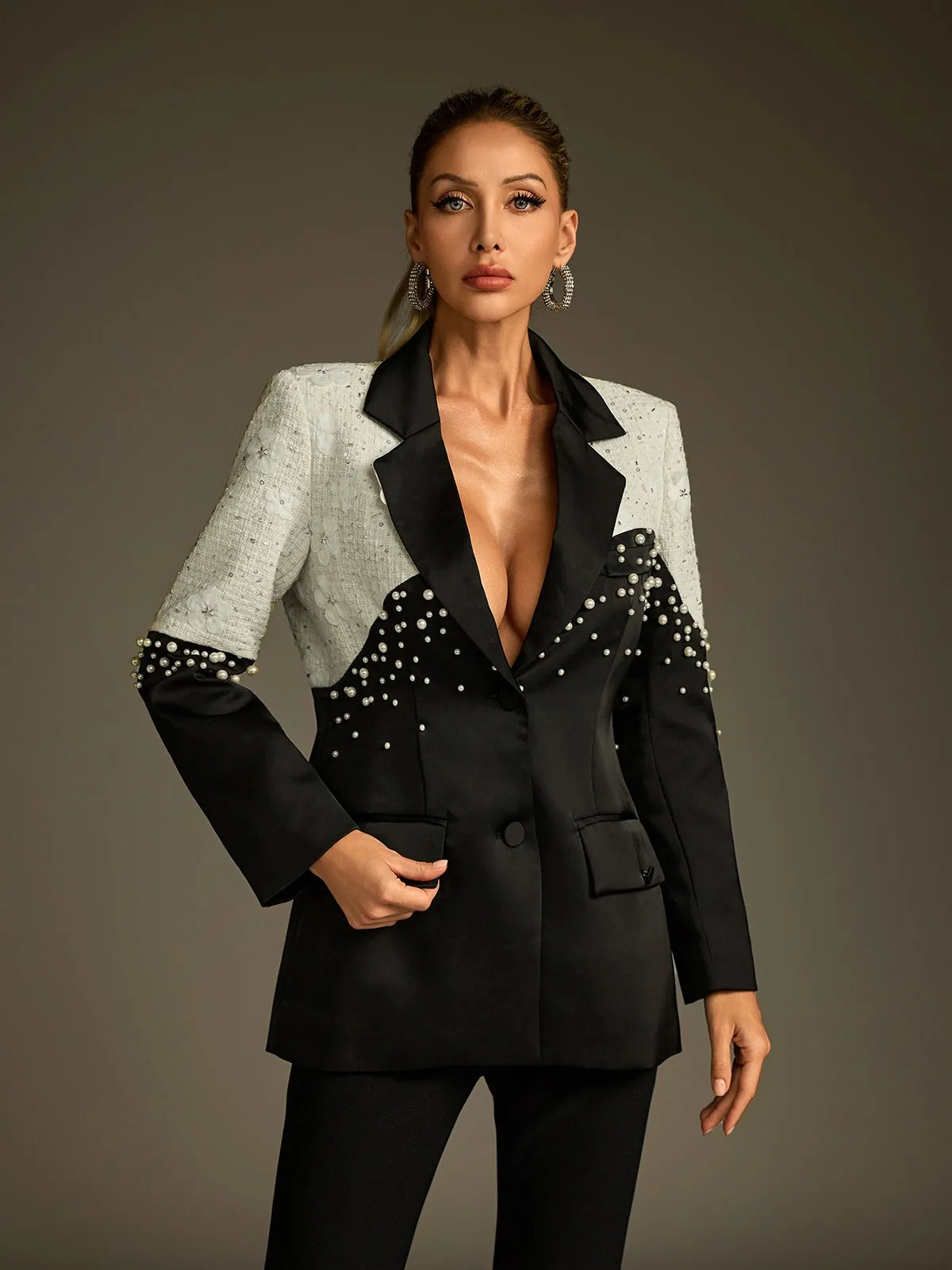 Lucretius Floral Pearl Satin Blazer sold by Mew Mews
