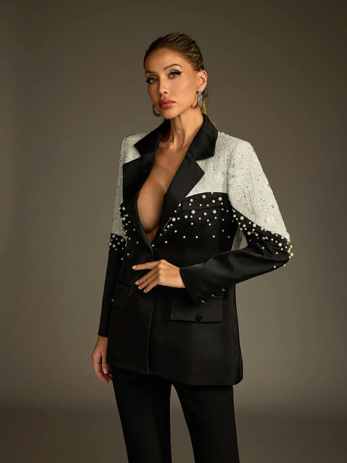 Lucretius Floral Pearl Satin Blazer sold by Mew Mews product image thumbnail 5