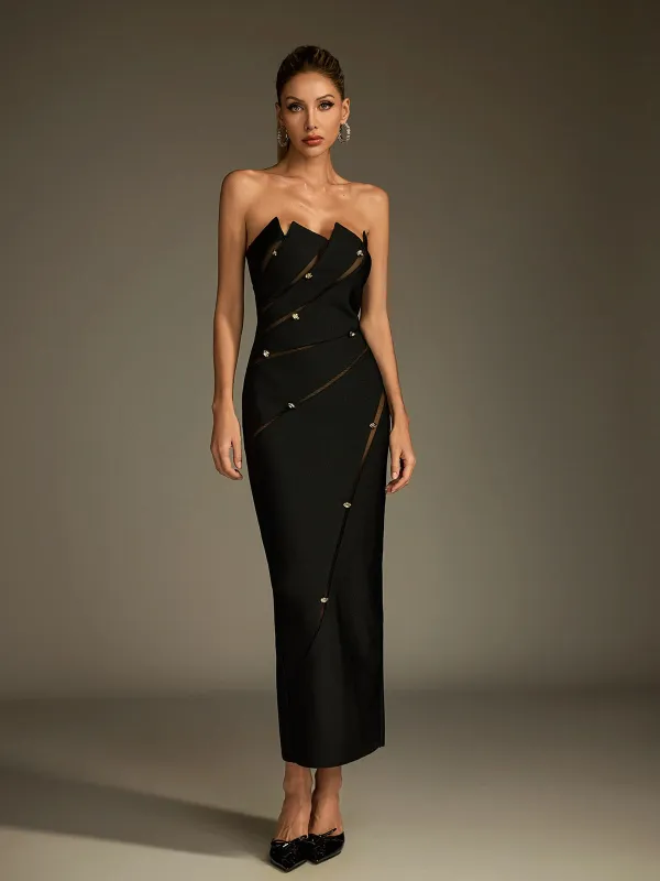 Laethar Strapless Maxi Dress In Black sold by Mew Mews