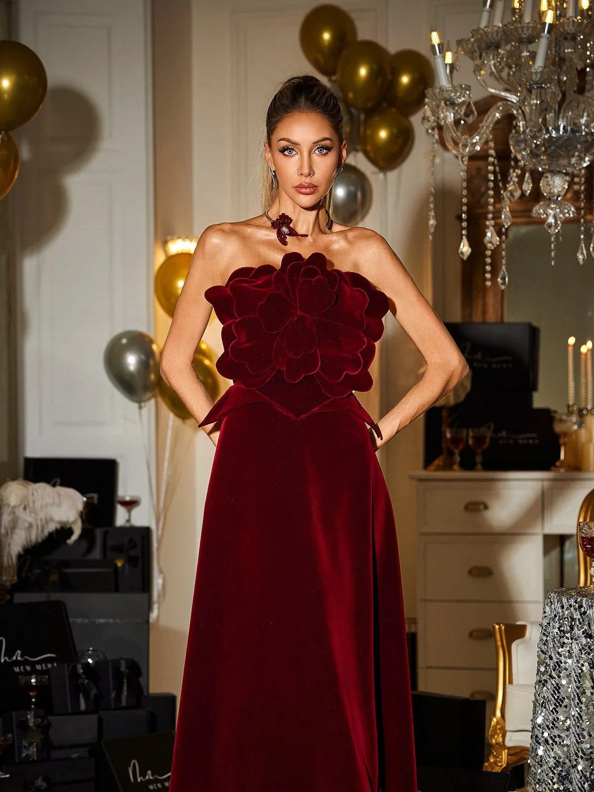 Cairn Strapless Flower Velvet Maxi Dress sold by Mew Mews product image thumbnail 2