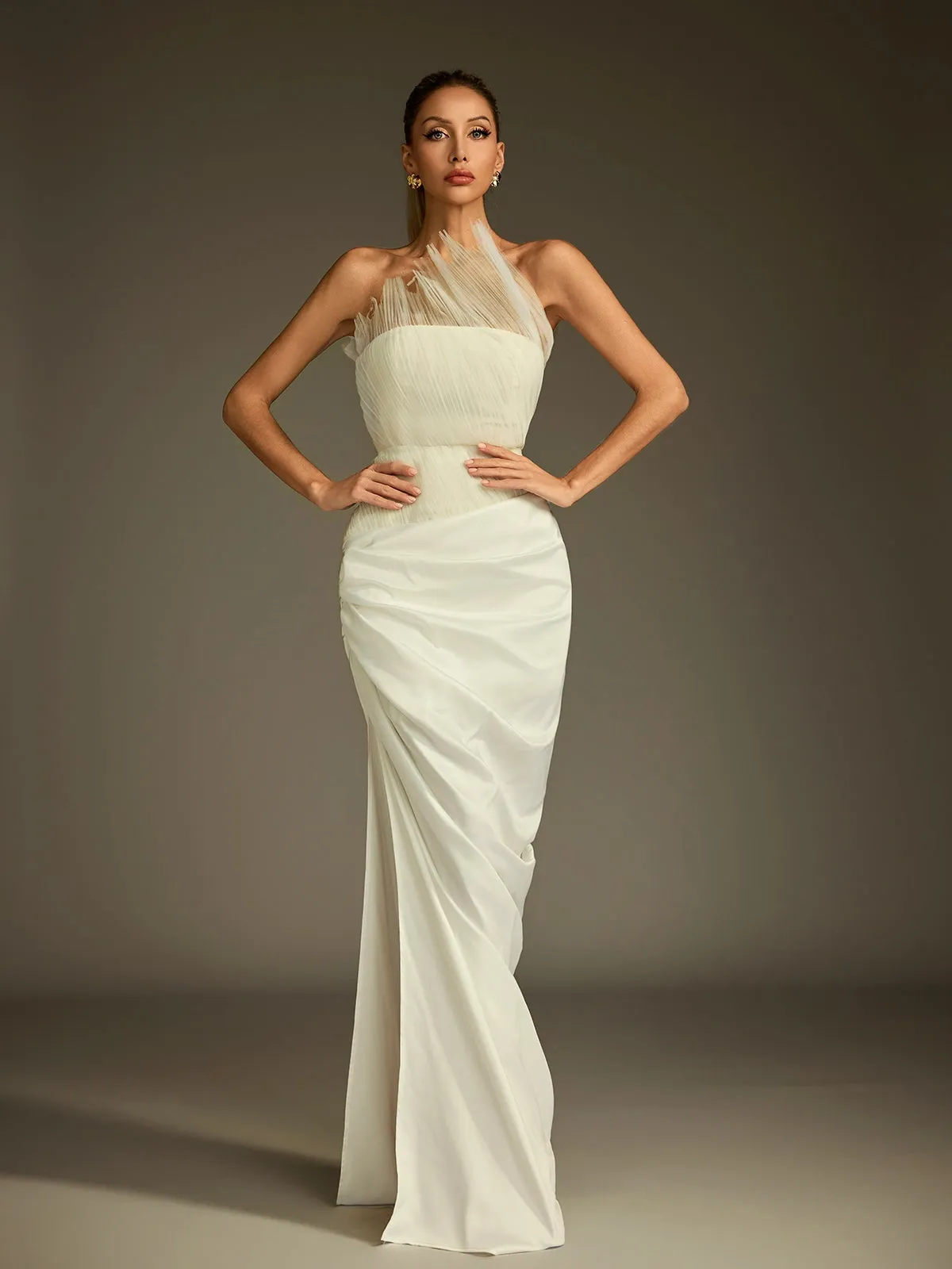 Kaelan Strapless Ruched Split Skirt Set sold by Mew Mews