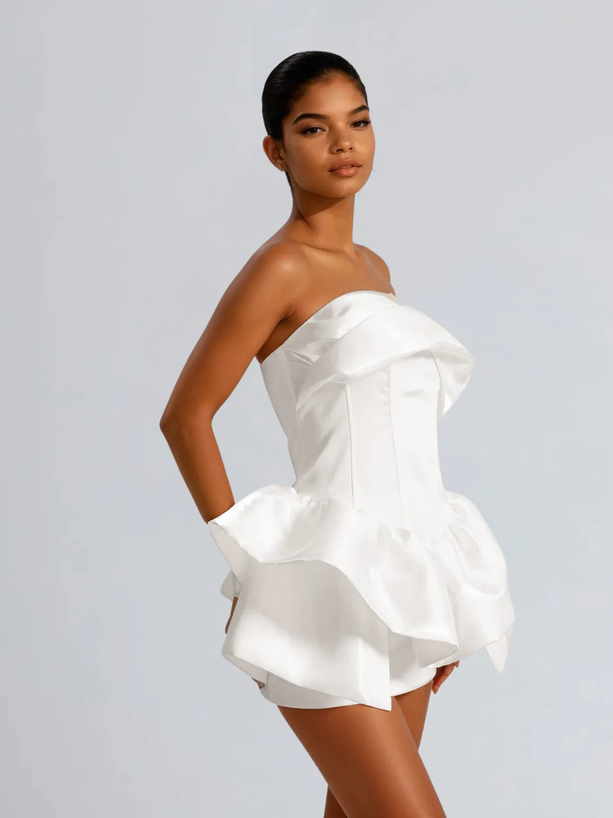 Dulcimer Strapless Satin Mini Dress sold by Mew Mews product image thumbnail 4
