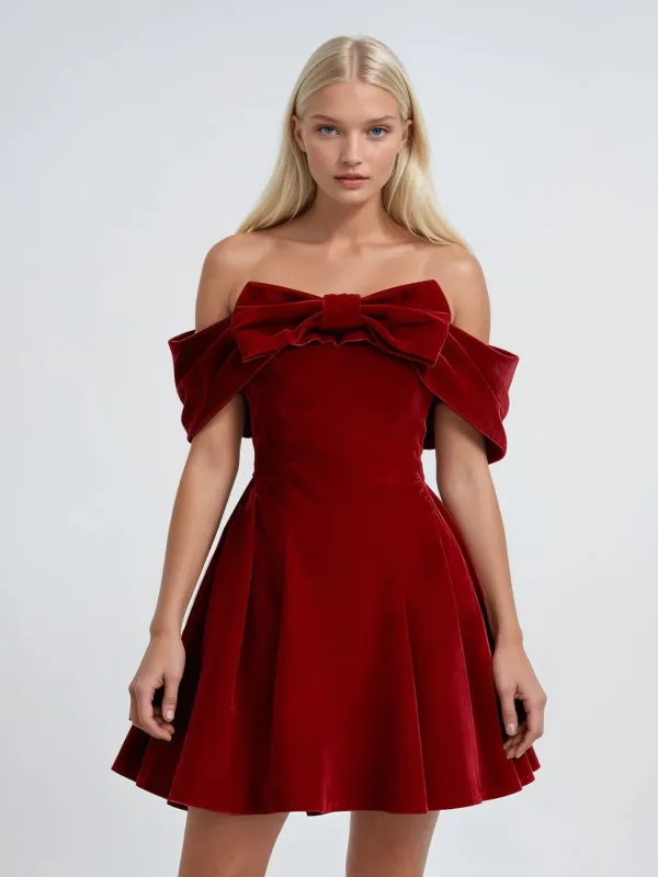 Dyphone Off Shoulder Bow Mini Dress sold by Mew Mews