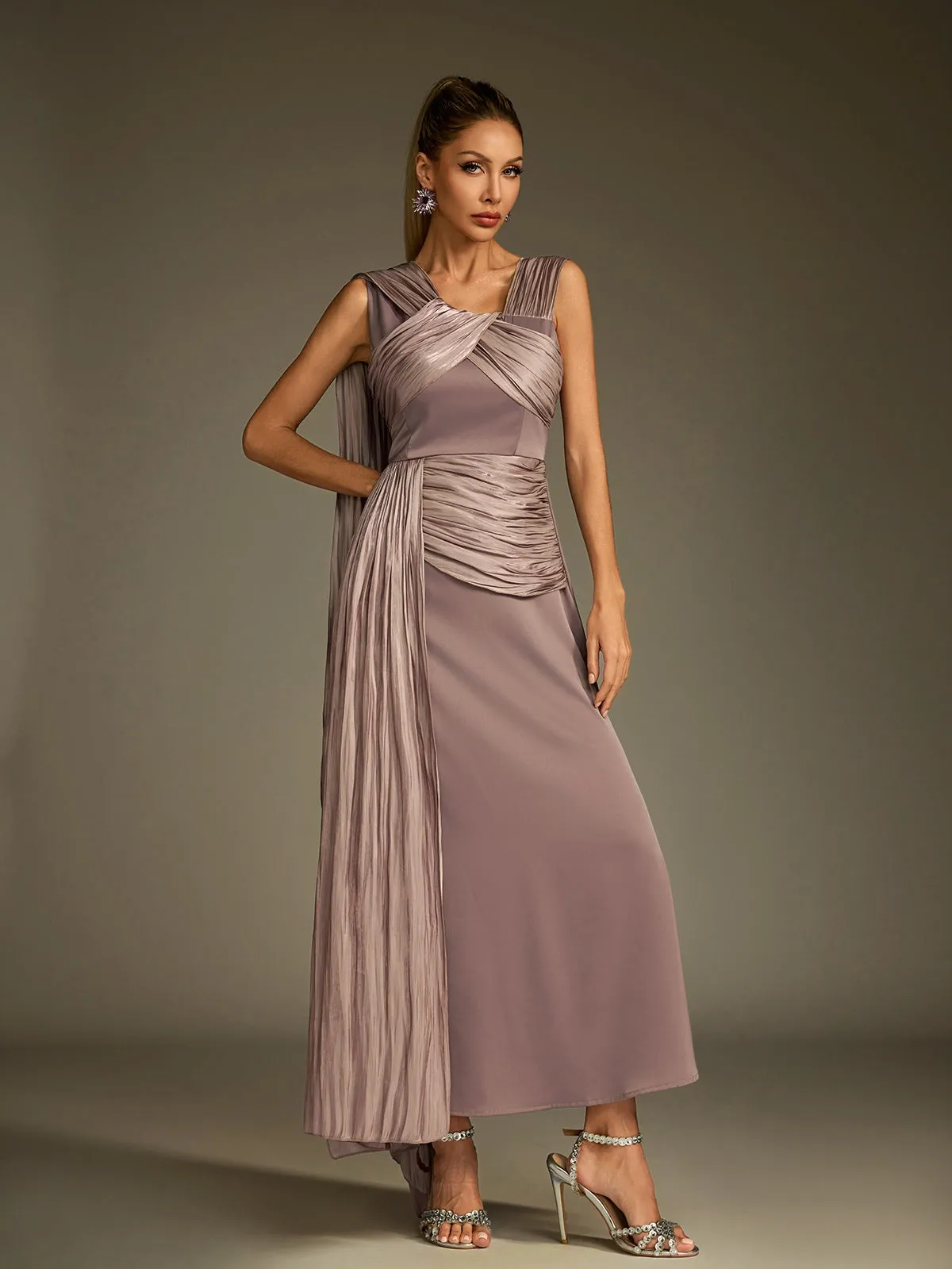Anathema Ruched Draped Satin Maxi Dress sold by Mew Mews product image thumbnail 4