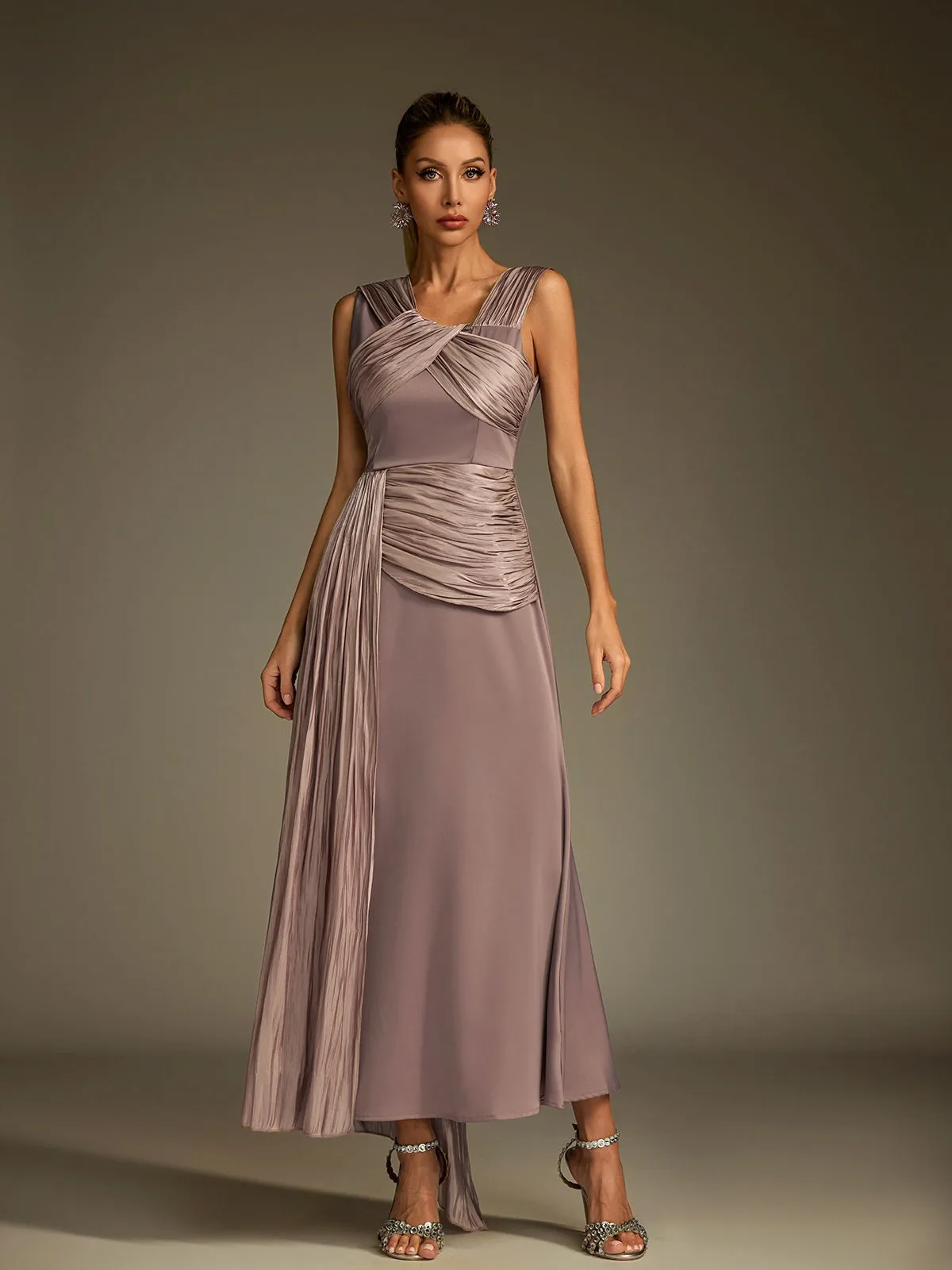 Anathema Ruched Draped Satin Maxi Dress sold by Mew Mews