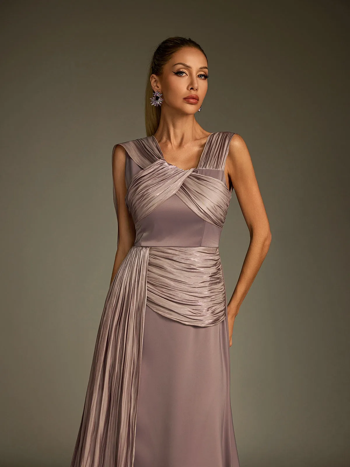Anathema Ruched Draped Satin Maxi Dress sold by Mew Mews product image thumbnail 3
