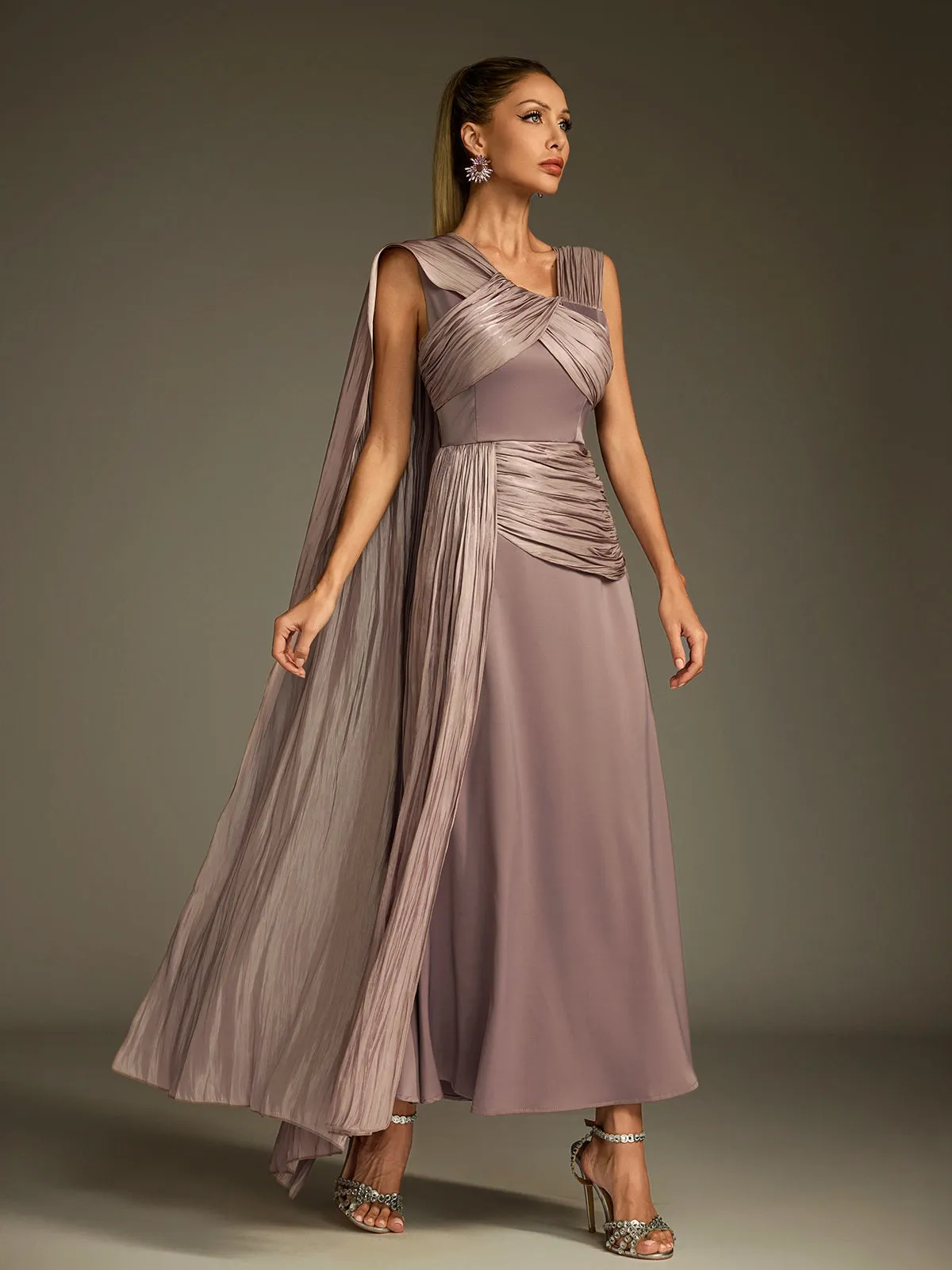 Anathema Ruched Draped Satin Maxi Dress sold by Mew Mews product image thumbnail 2