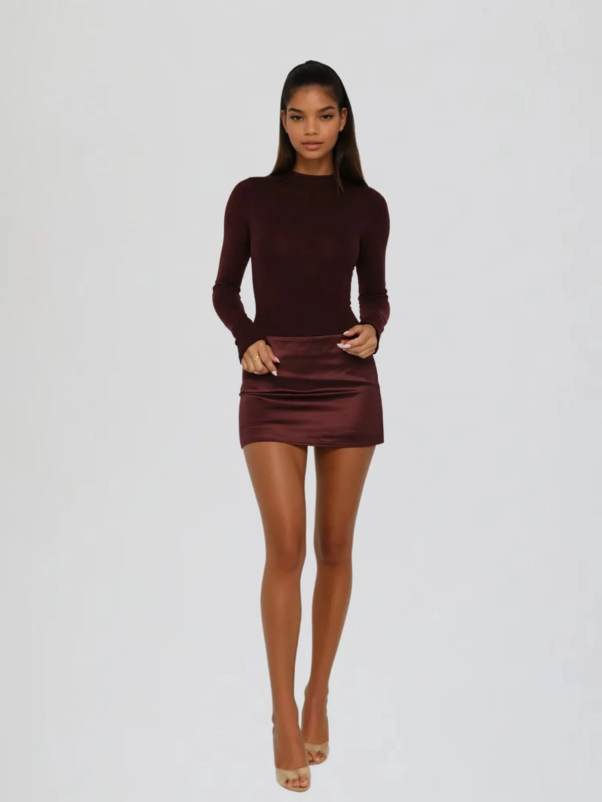 Majora Long Sleeve Mini Dress In Wine sold by Mew Mews product image thumbnail 2