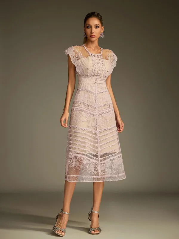 Lucifer Lace Embroidered Midi Dress sold by Mew Mews