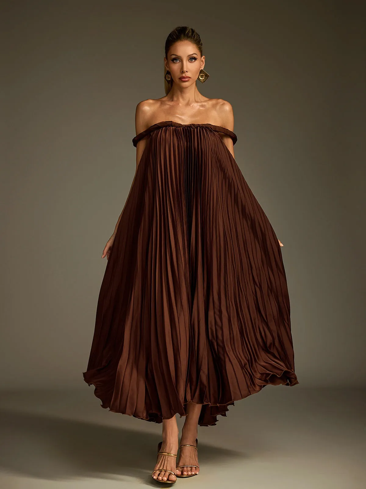 Lucetta Off Sleeve Pleated Midi Dress sold by Mew Mews product image thumbnail 4