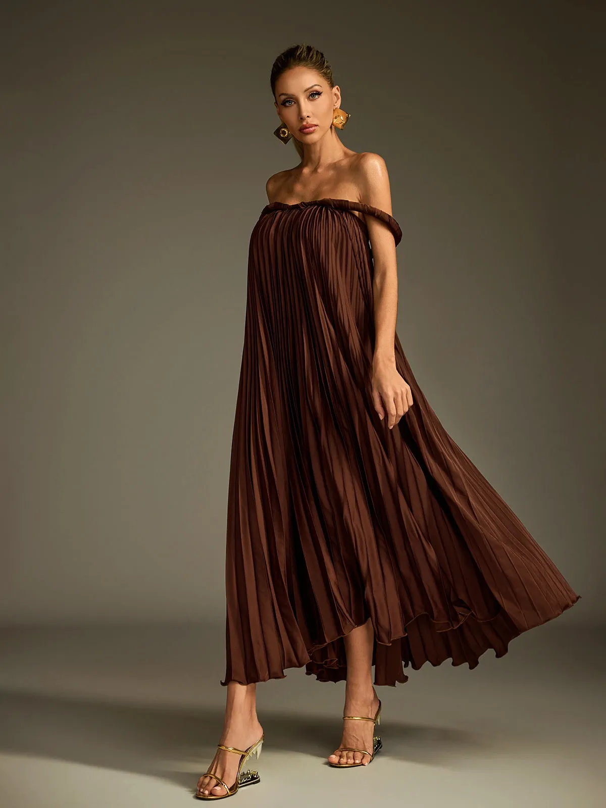 Lucetta Off Sleeve Pleated Midi Dress sold by Mew Mews product image thumbnail 5