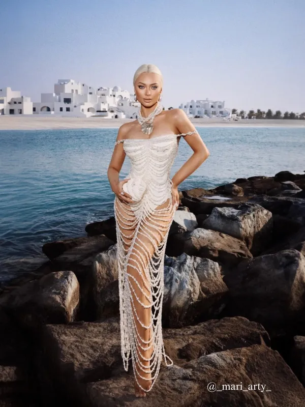 Nicola Pearl Fringe Maxi Dress sold by Mew Mews