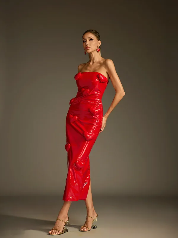 Taron Strapless Heart Leather Midi Dress sold by Mew Mews