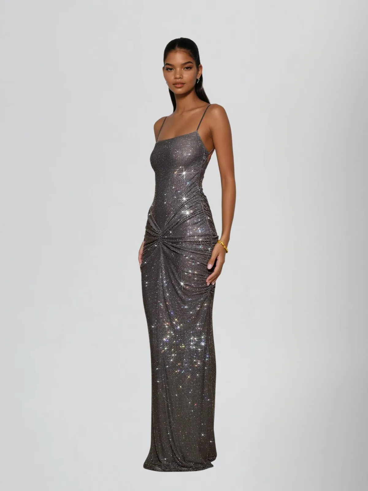 Doliron Spaghetti Twisted Rhinestone Maxi Dress sold by Mew Mews product image thumbnail 3
