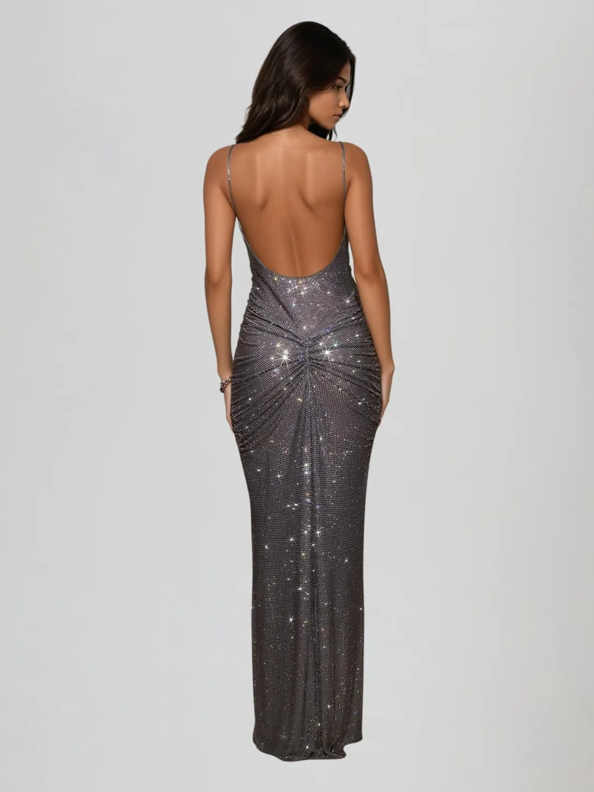 Doliron Spaghetti Twisted Rhinestone Maxi Dress sold by Mew Mews product image thumbnail 4