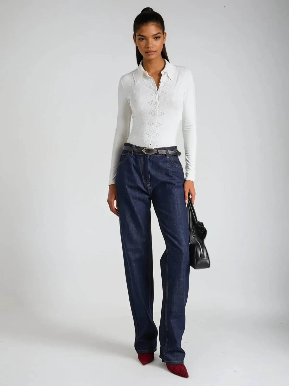 Diatoma Folded Collar Embroidered Bodysuit sold by Mew Mews product image thumbnail 2