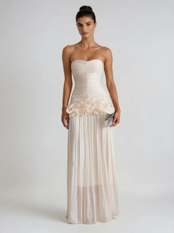 Dendria Strapless Ruffle Maxi Dress sold by Mew Mews