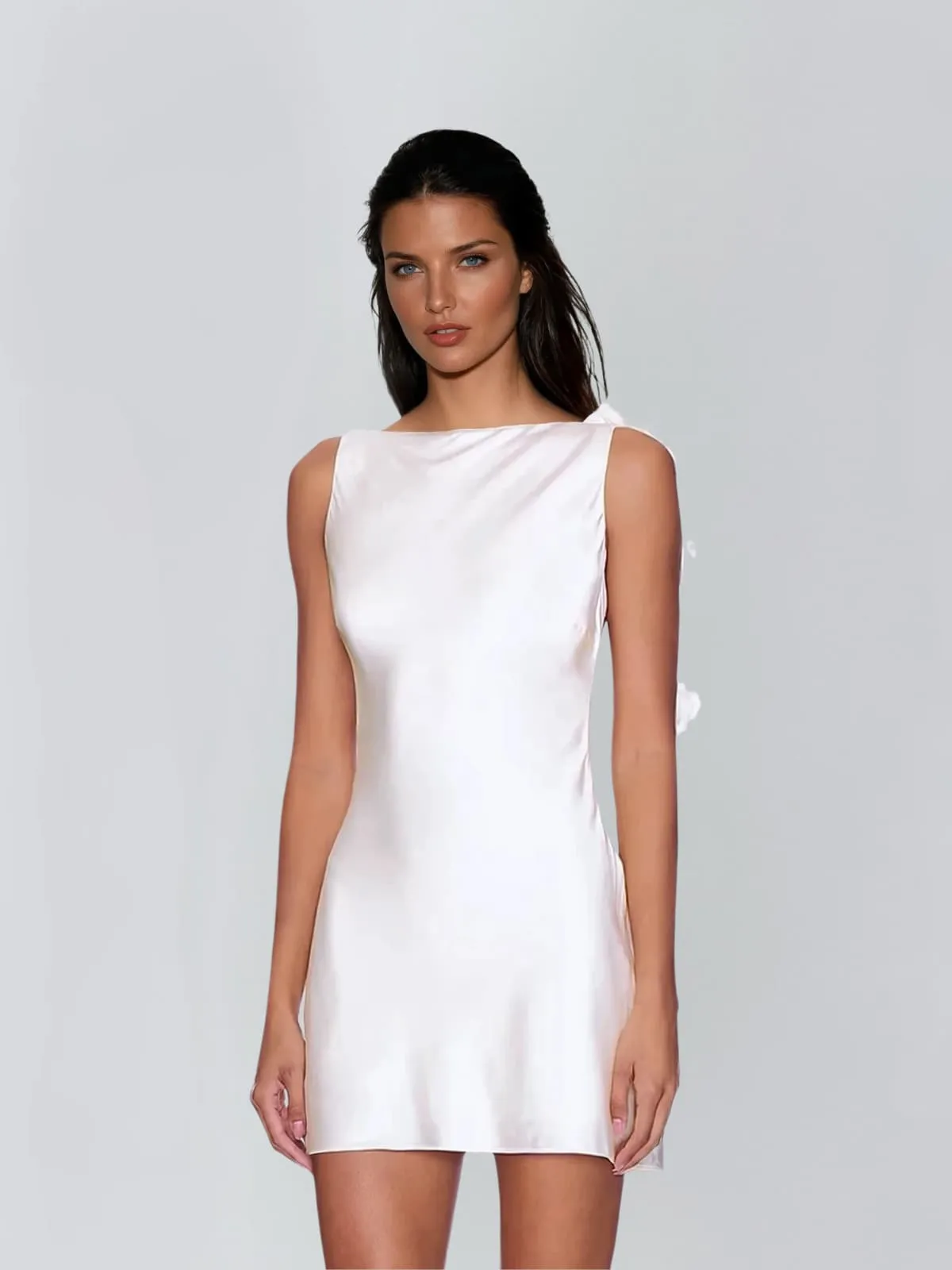 Aevorix Backless Flower Satin Mini Dress In White sold by Mew Mews product image thumbnail 3
