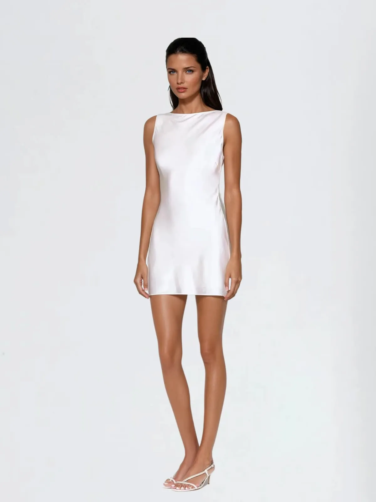 Aevorix Backless Flower Satin Mini Dress In White sold by Mew Mews product image thumbnail 4