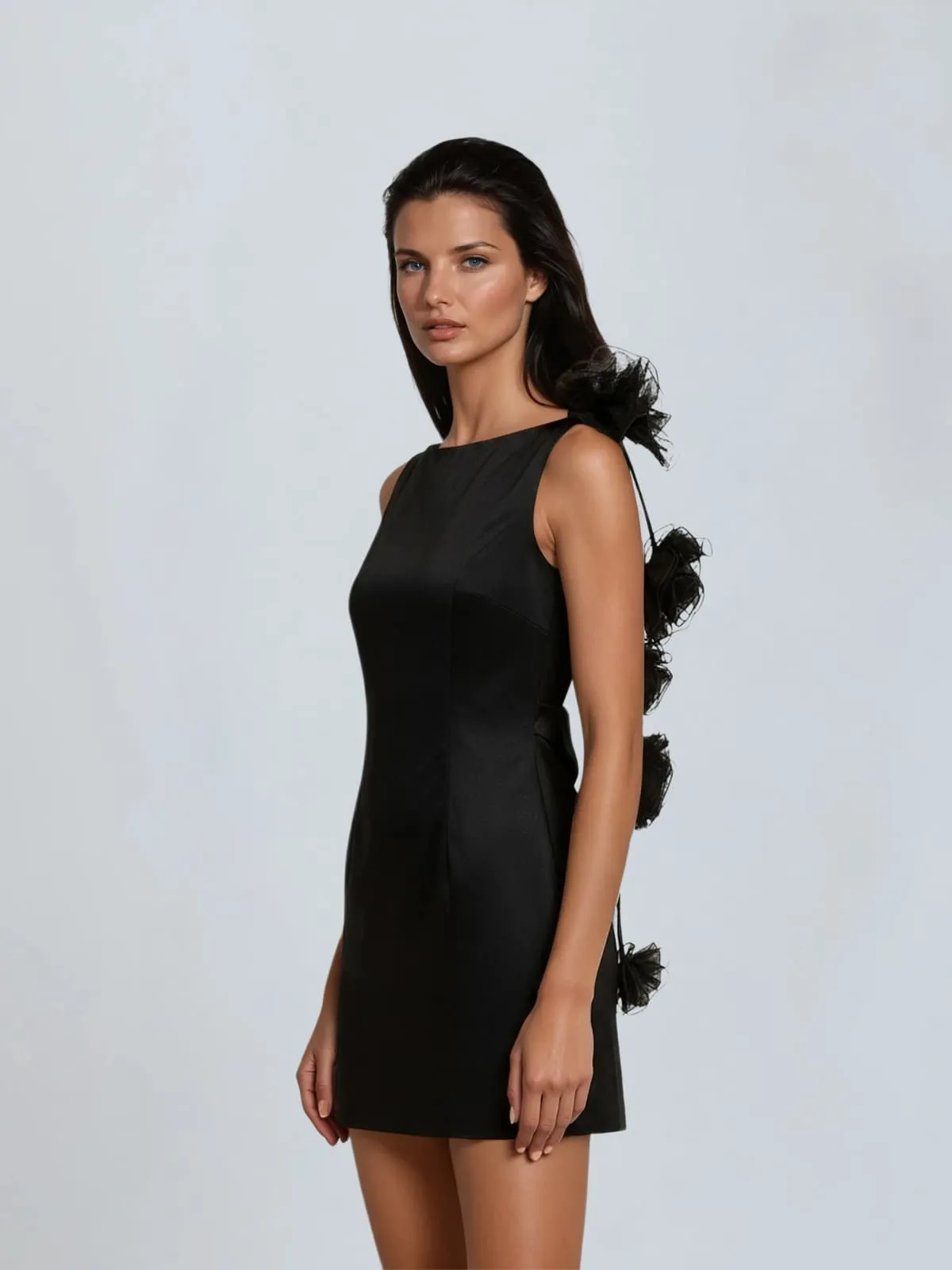 Aevorix Backless Flower Satin Mini Dress In Black sold by Mew Mews product image thumbnail 3