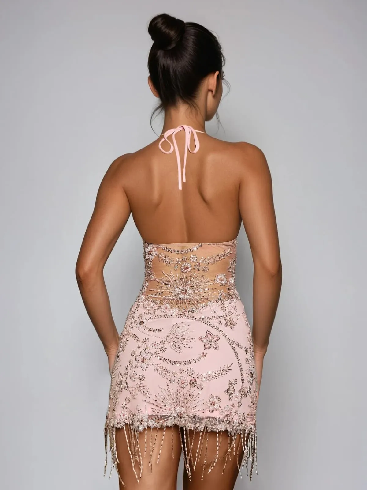 Cordell Halterneck Rhinestone Fringe Mini Dress sold by Mew Mews product image thumbnail 3