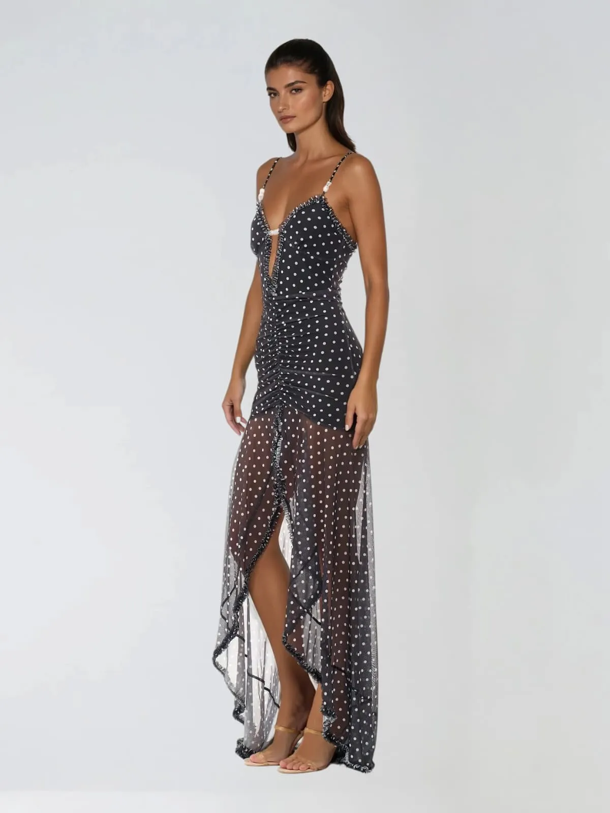 Cyalith Spaghetti Dot Split Maxi Dress sold by Mew Mews product image thumbnail 2