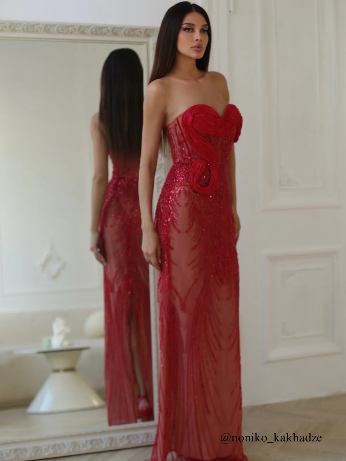 Kaloni Strapless Sequin Mesh Maxi Dress In Red sold by Mew Mews product image thumbnail 3