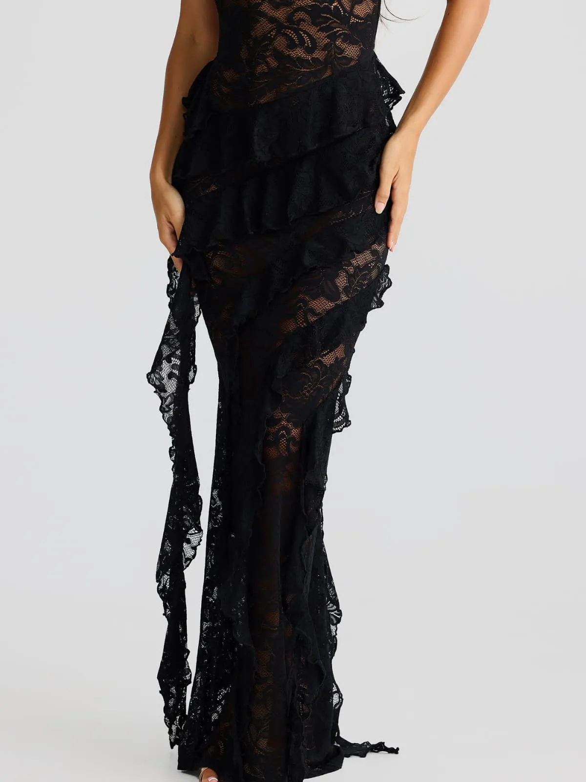 Cyanea Backless Lace Draped Maxi Dress sold by Mew Mews product image thumbnail 4