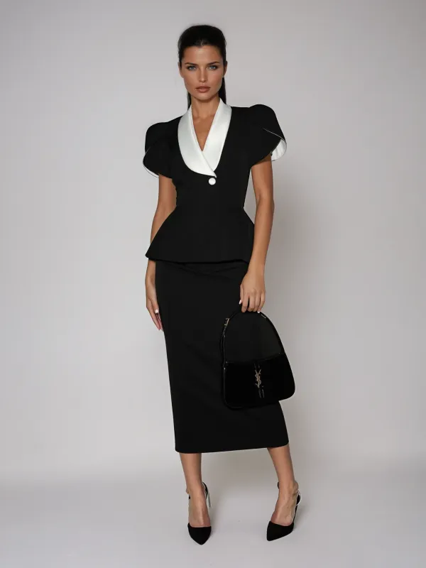 Vrythia Short Sleeve Satin Skirt Set sold by Mew Mews